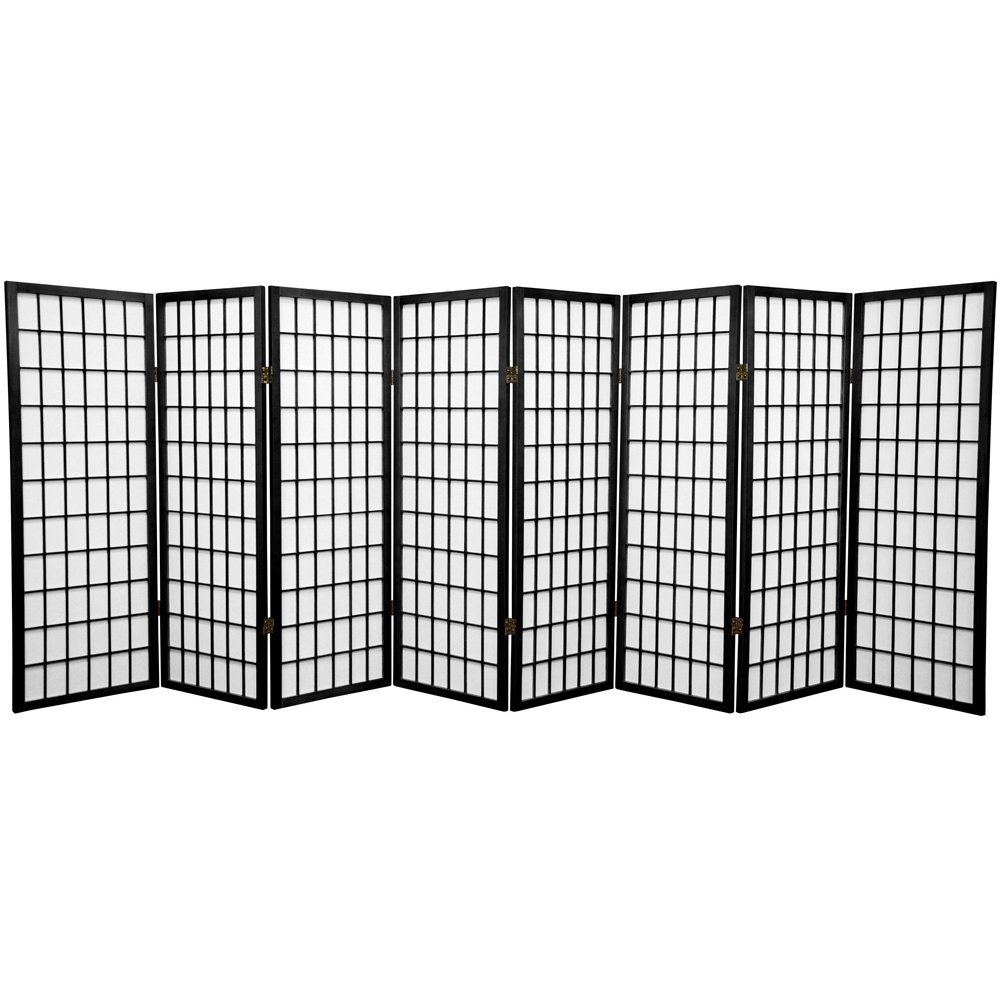Oriental Furniture 4 ft. Tall Window Pane Shoji Screen - 8 Panel - Black Oriental Furniture 4 ft. Tall Window Pane Shoji Screen - 8 Panel - Black