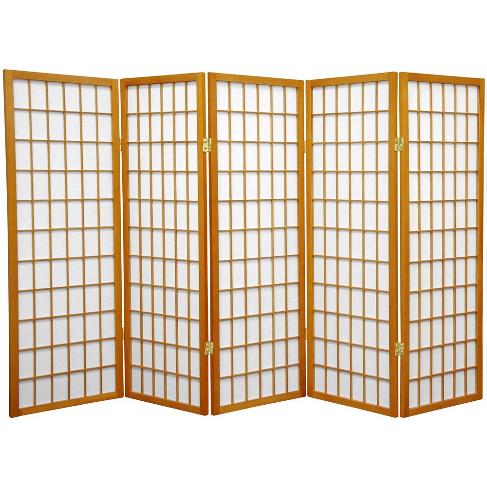 Oriental Furniture 4 ft. Tall Window Pane Shoji Screen - 5 Panel - Honey, Beige & Tan Oriental Furniture 4 ft. Tall Window Pane Shoji Screen - 5 Panel - Honey, Beige & Tan