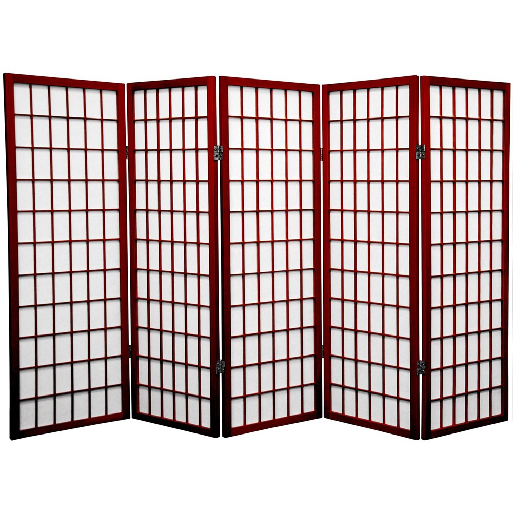 Oriental Furniture 4 ft. Tall Window Pane Shoji Screen - 5 Panel - Rosewood