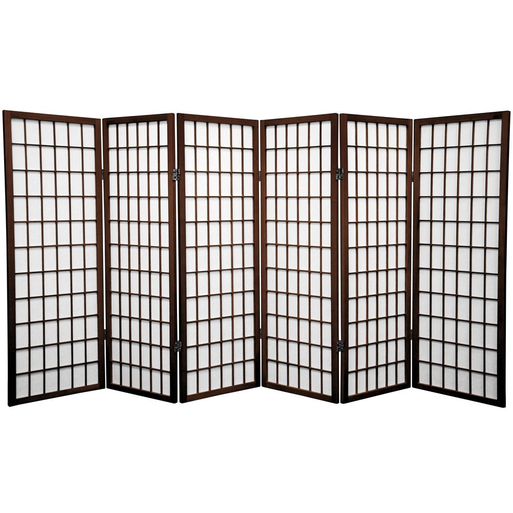 Oriental Furniture 4 ft. Tall Window Pane Shoji Screen - 6 Panel - Walnut