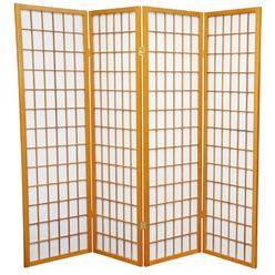 Oriental Furniture 5 ft. Tall Window Pane Shoji Screen - Honey - 4 Panels