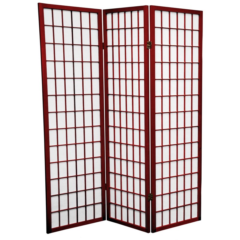 Oriental Furniture 5 ft. Tall Window Pane Shoji Screen - 3 Panel - Rosewood, Red Oriental Furniture 5 ft. Tall Window Pane Shoji Screen - 3 Panel - Rosewood, Red