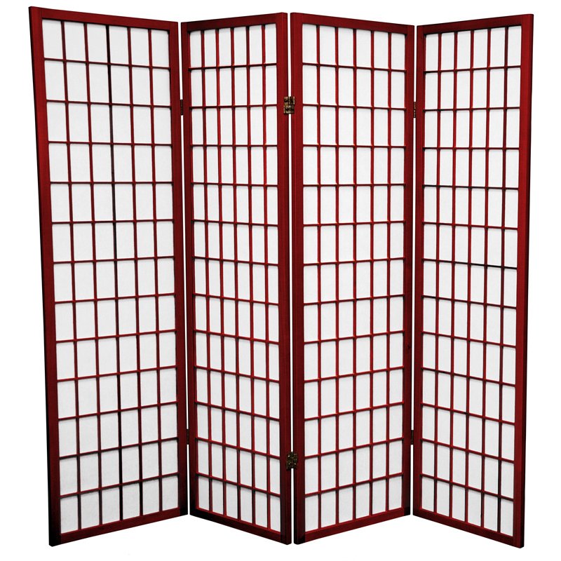 Oriental Furniture 5 ft. Tall Window Pane Shoji Screen - 4 Panel - Rosewood, Red Oriental Furniture 5 ft. Tall Window Pane Shoji Screen - 4 Panel - Rosewood, Red