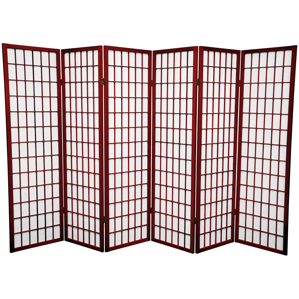 Oriental Furniture 5 ft. Tall Window Pane Shoji Screen - 6 Panel - Rosewood, Red Oriental Furniture 5 ft. Tall Window Pane Shoji Screen - 6 Panel - Rosewood, Red