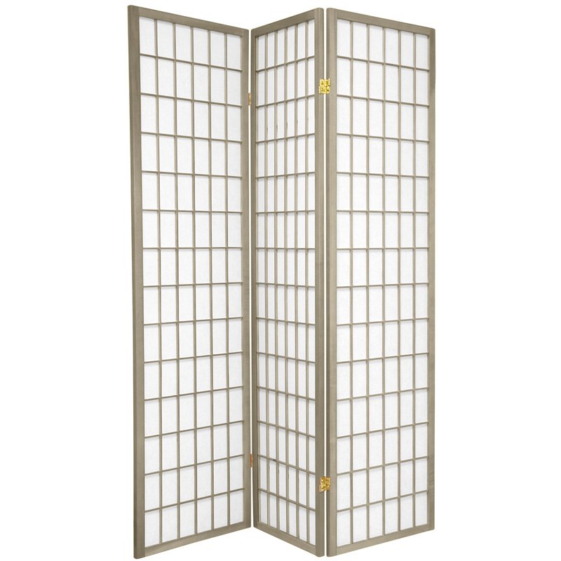 Oriental Furniture 6 ft. Tall Window Pane - Special Edition - 3 Panel - Grey