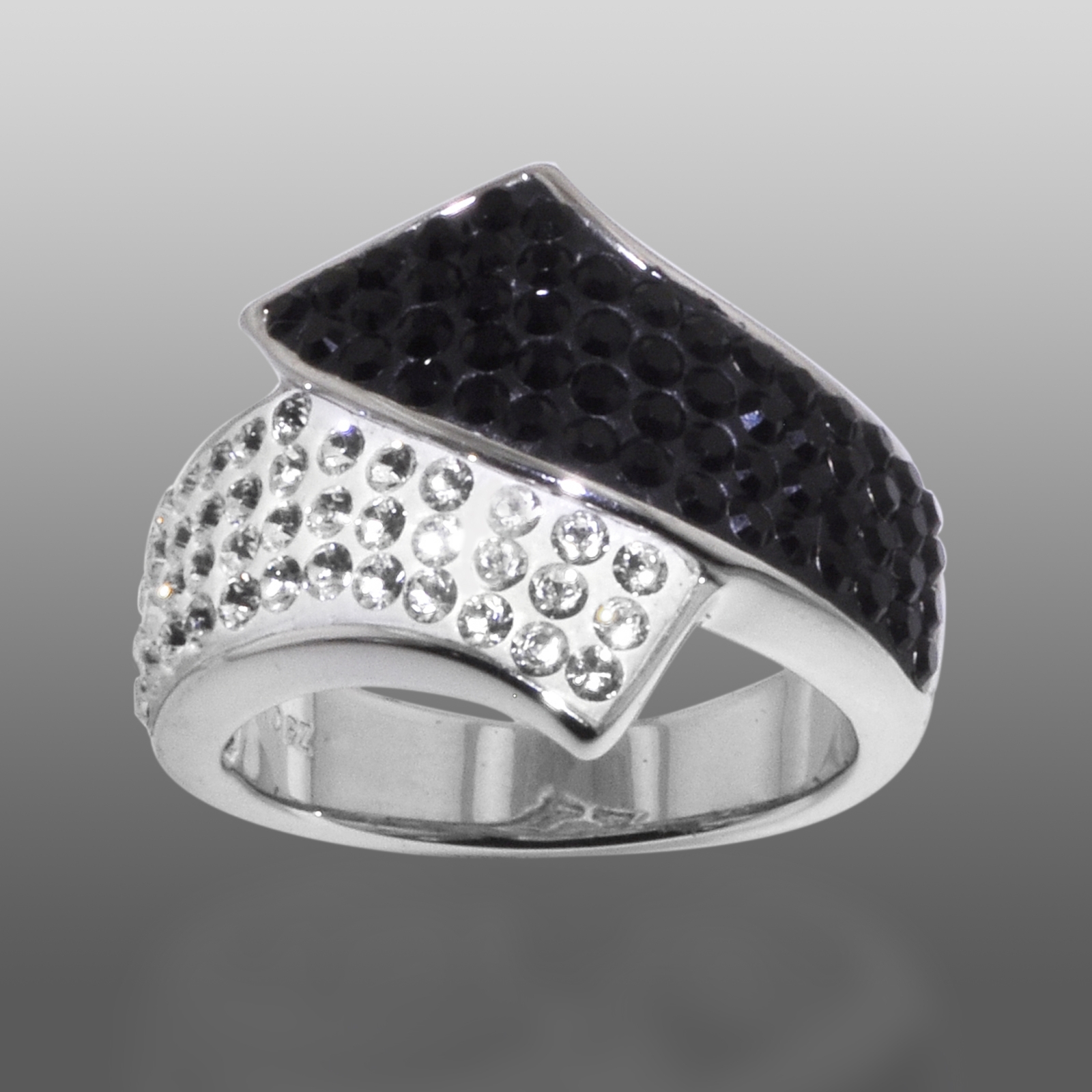 Shades Of Elegance Platinum Over Bronze Black & White By Pass Ring