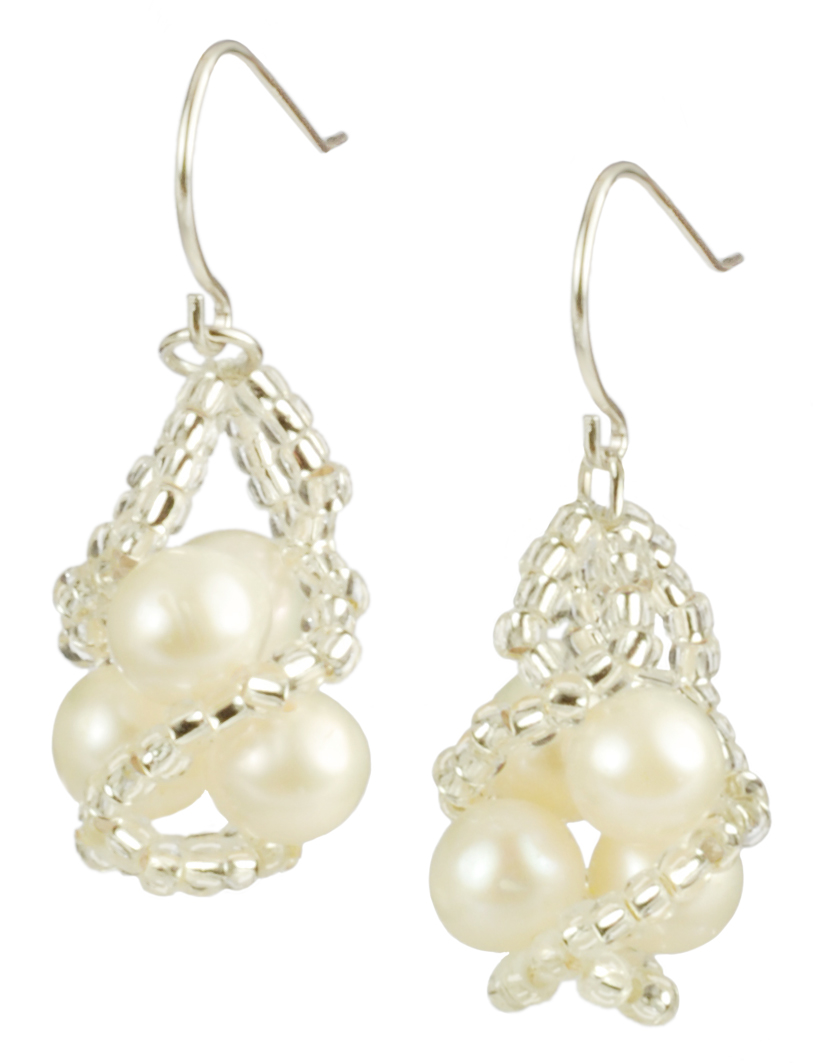 Lita Sterling Silver Freshwater Pearl and Silver Thread Cluster Earrings