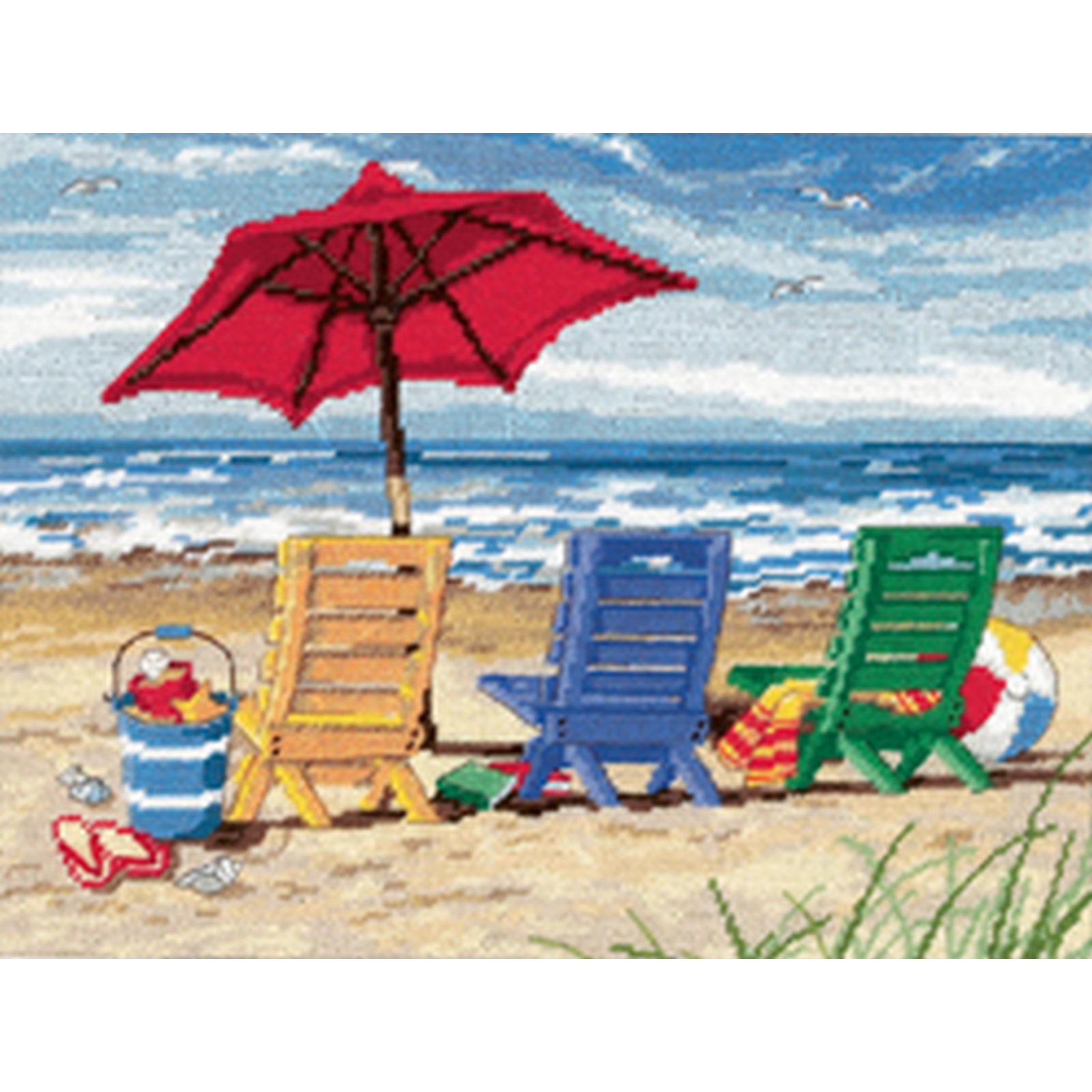 Dimensions Beach Chair Trio Needlepoint Kit 16"X12" Stitched In Wool & Thread