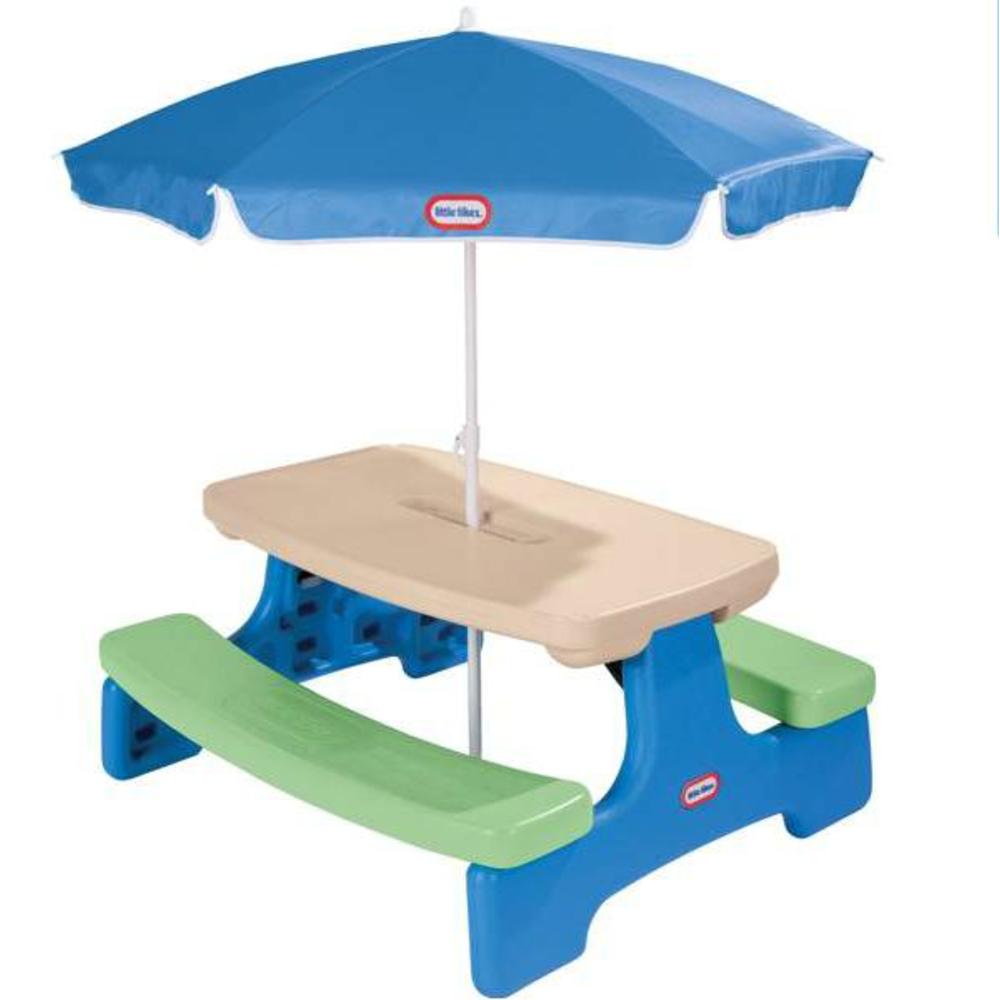 Little Tikes Easy Store Picnic Table with Umbrella Blue