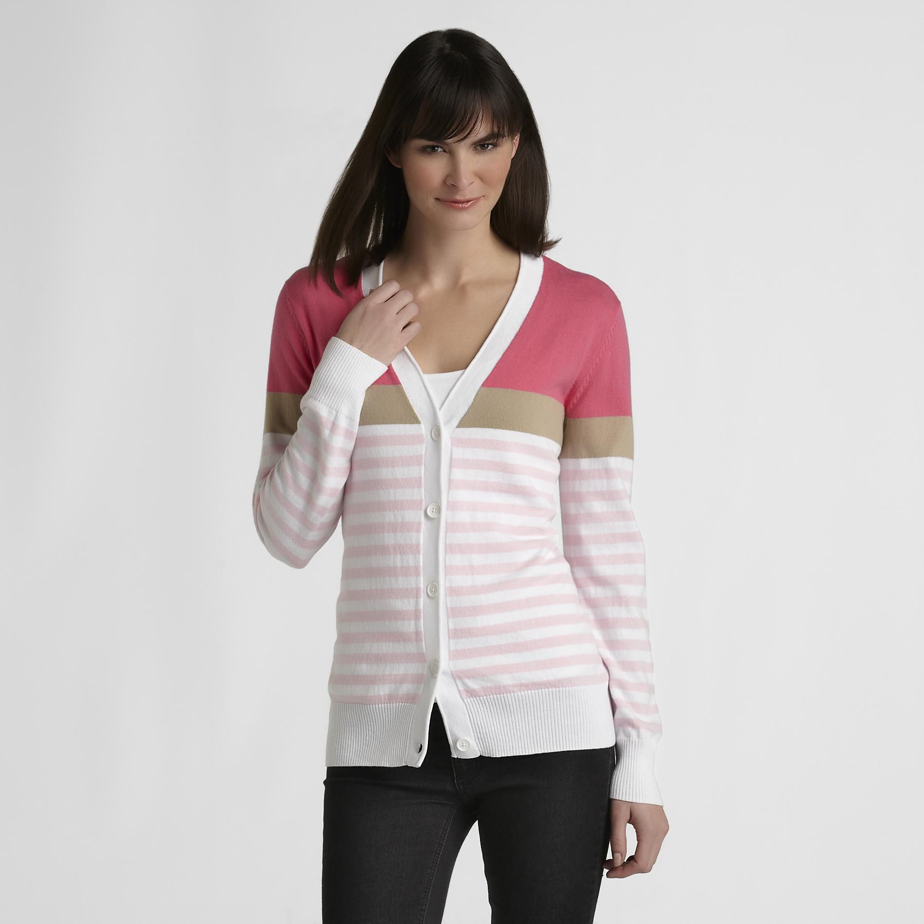 Basic Editions Women's Knit Cardigan - Stripe