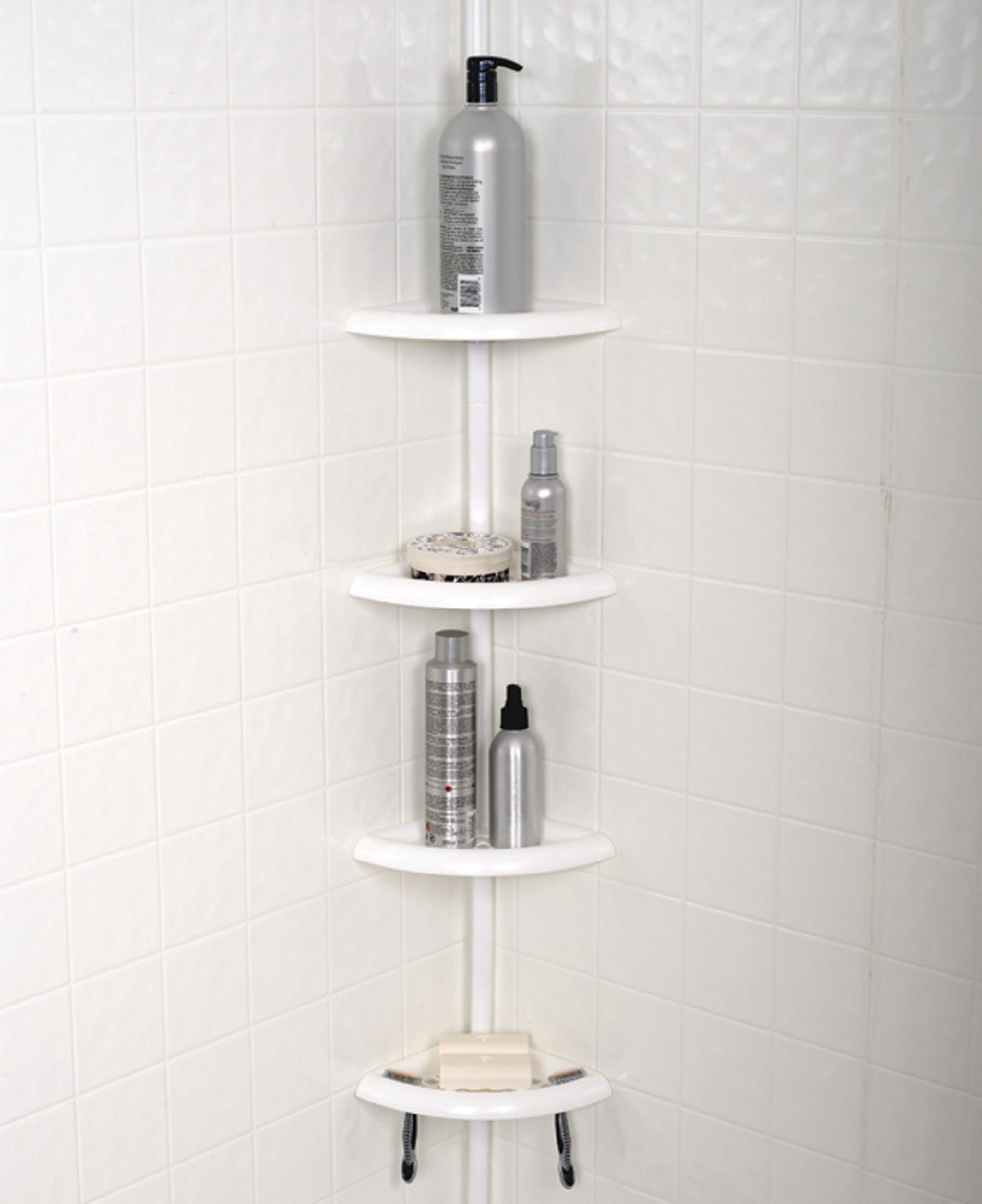 Zenith Satin Nickel Steel 4-Shelf Tension Pole Freestanding Shower Caddy  10.75-in x 8.5-in at