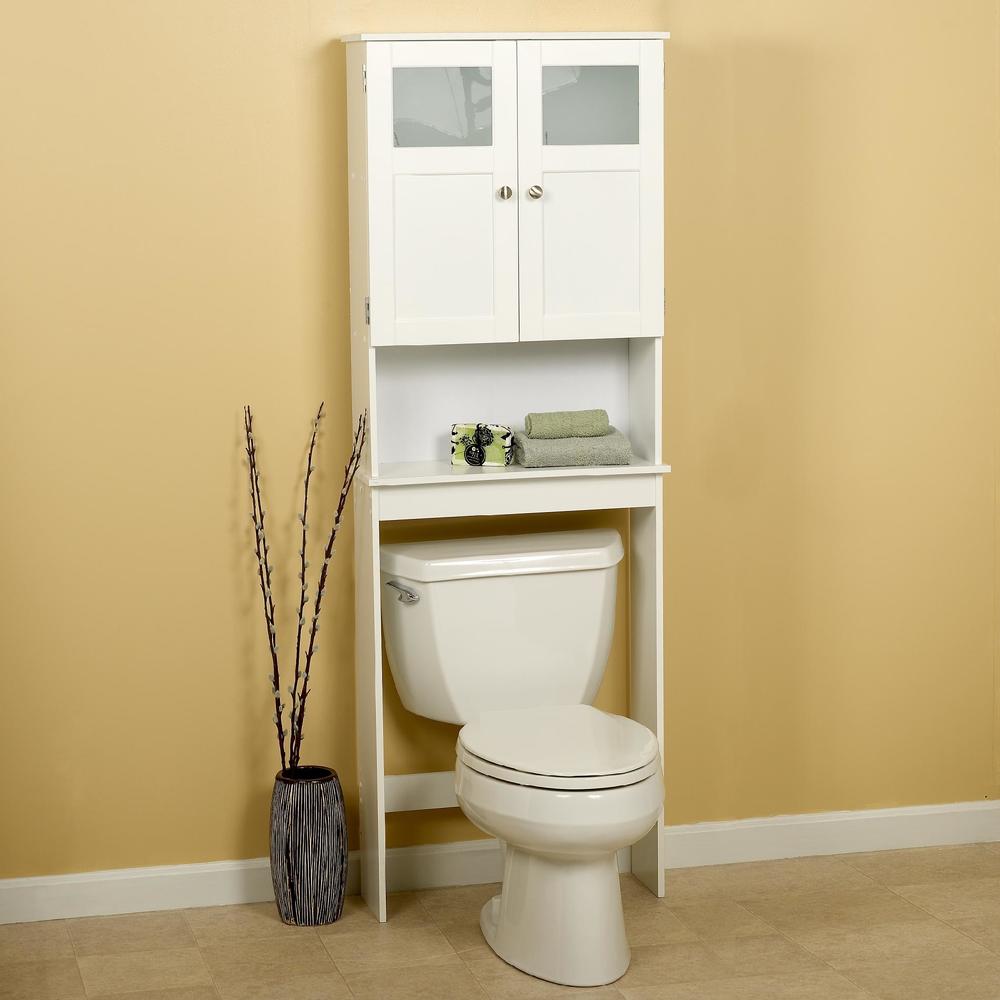 Zenith Products Wood Spacesaver Bath Storage with Glass Doors White