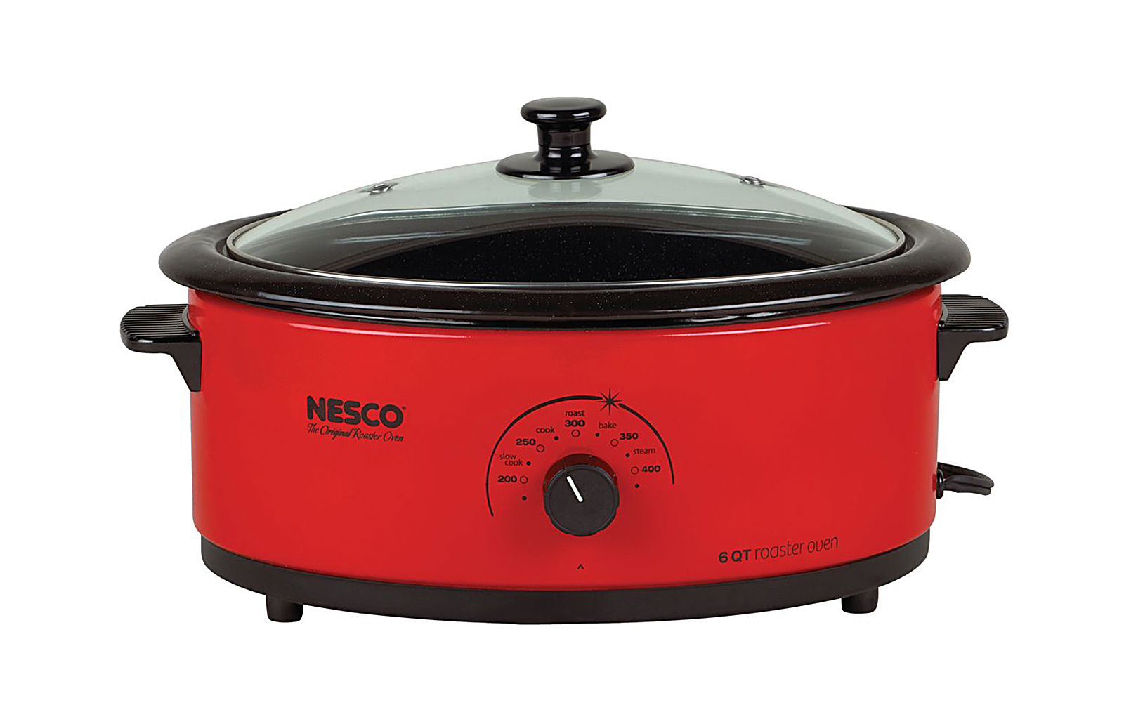 Nesco 4816-12G 6 Qt. Roaster Oven- Red - Porcelain - Glass Cover