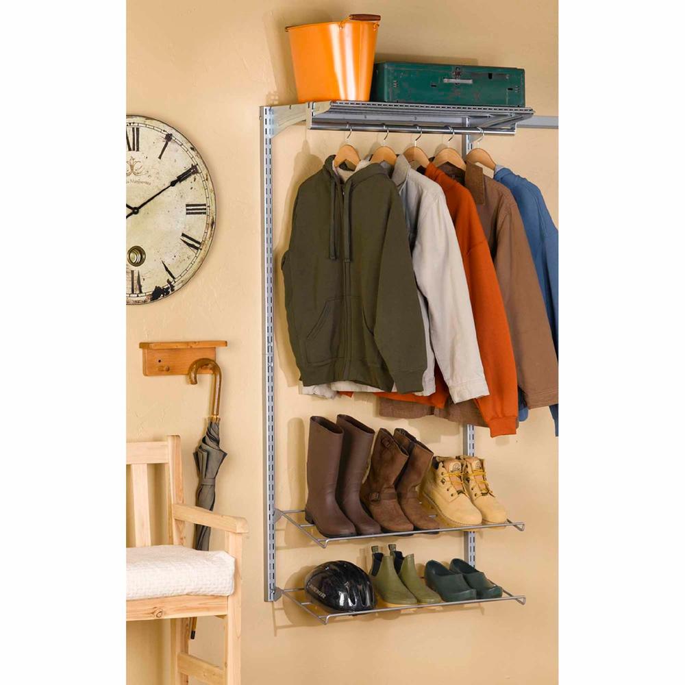 Storability 33 In. L x 63 In. H Garment Wall Mount Storage System with Wire Shelf, (2) Shoe Racks, Clothes Rack & Hardware