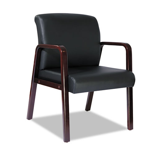 Alera RECEPTION LOUNGE SERIES READY-TO-ASSEMBLE GUEST CHAIR, MAHOGANY/BLACK LEATHER