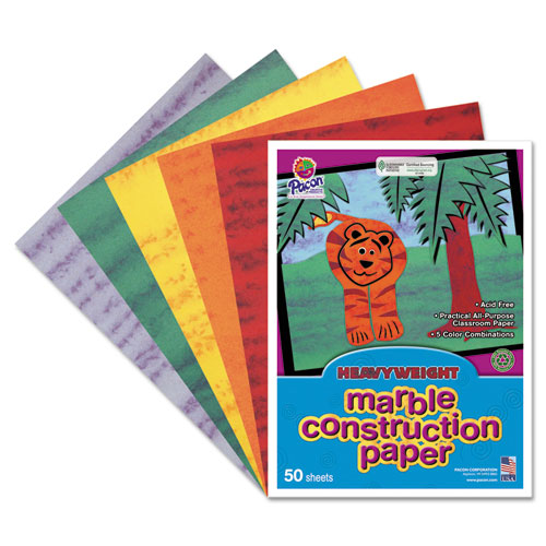 PAC148200 ART STREET MARBLE CONSTRUCTION PAPER, 76 LBS., 9 X 12, ASSORTED, 50 SHEETS/PACK