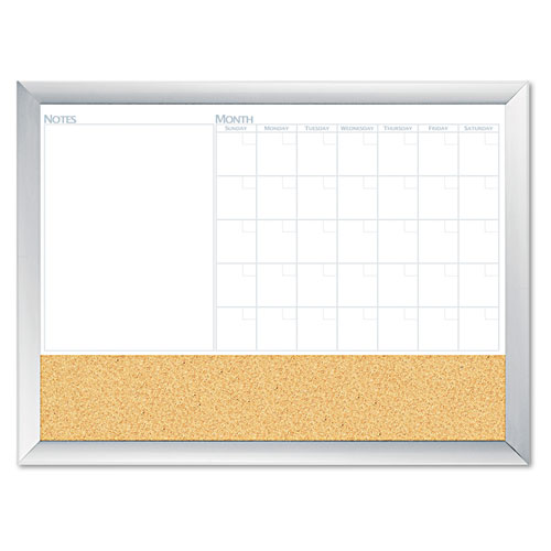 BDU17001 MAGNETIC DRY ERASE 3-N-1 BOARD, CORK AREA, 36 X 24, WHITE WITH SILVER FRAME