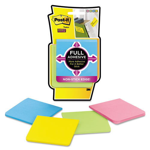 MMMF3304SSAU FULL ADHESIVE NOTES, 3 X 3, ASSORTED BRIGHT COLORS, 4/PACK