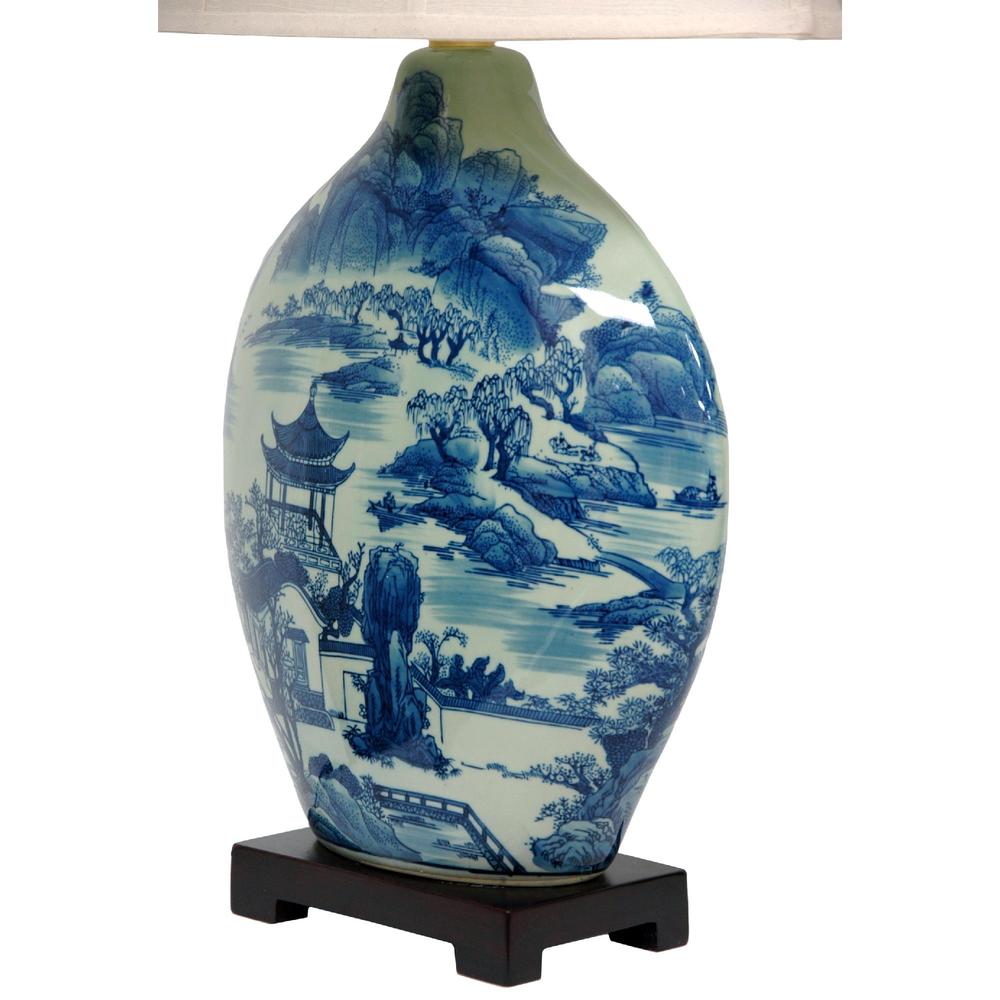 Oriental Furniture Blue and White Ming Landscape Vase Lamp