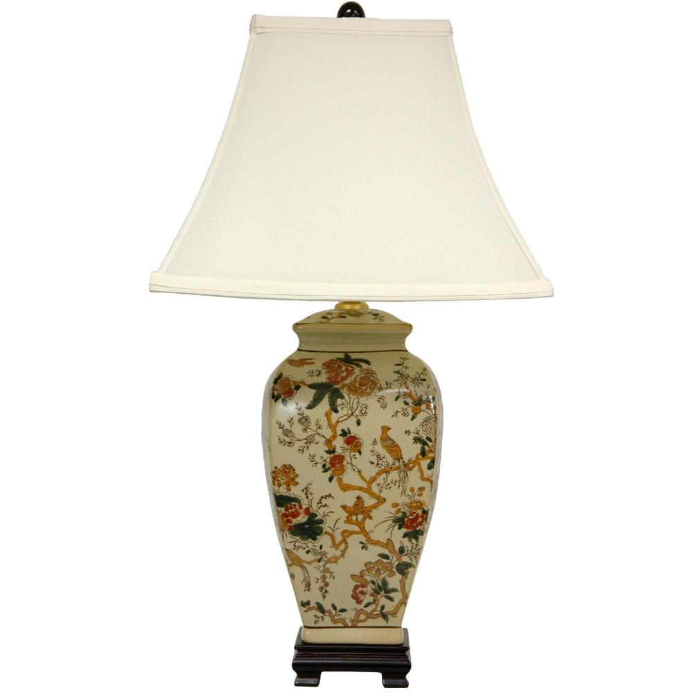 Oriental Furniture Autumn Birds and Flowers Vase Lamp