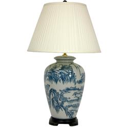 Oriental Furniture 29" Blue and White Chinese Landscape Lamp