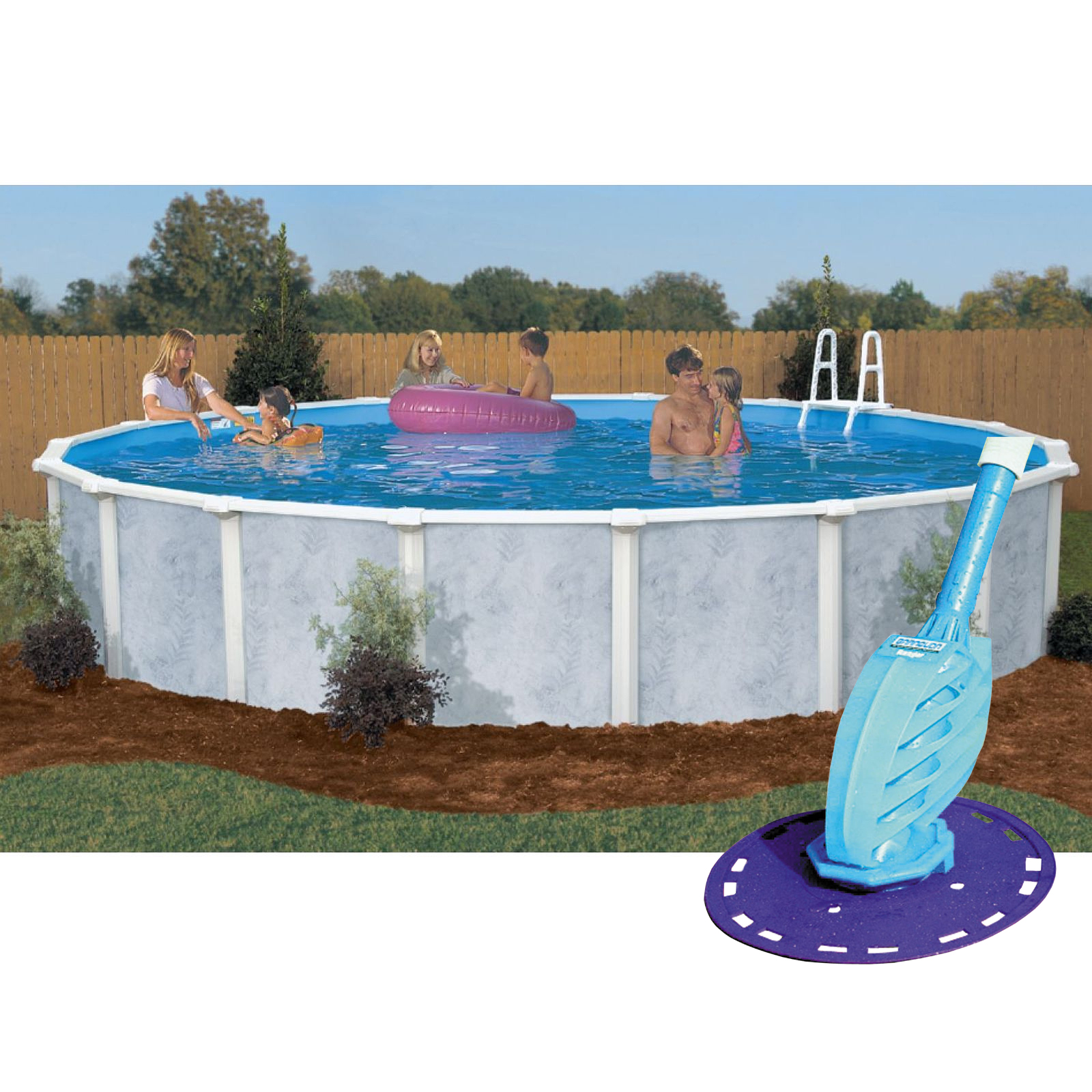 GSM 24' Round Above Ground Pool, Solar Cover and Cleaner ...