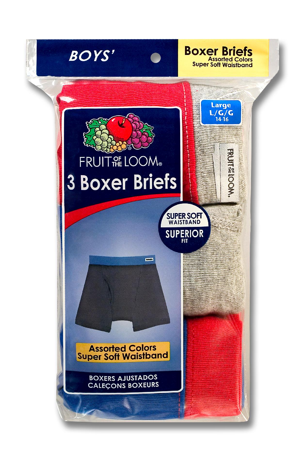 Fruit of the Loom Boys' 3 Pack Covered Waistband Boxer Brief, Size: Large, Multi-color Fruit of the Loom Boys' 3 Pack Covered Waistband Boxer Brief, Size: Large, Multi-color
