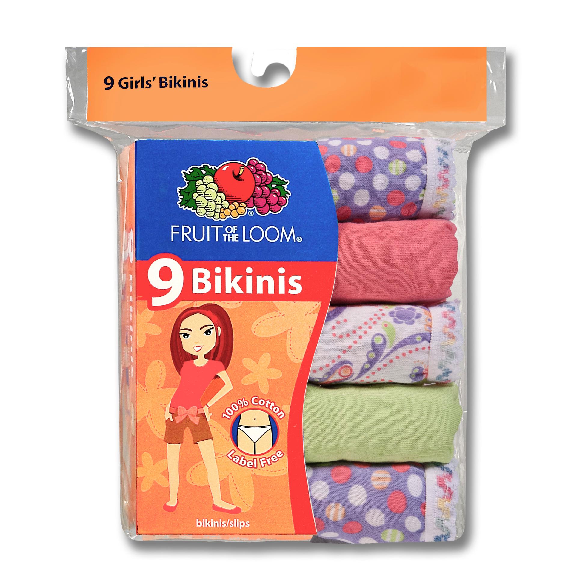 Fruit of the Loom Girls' 9 Pack Cotton Bikini - Multi-Color 10