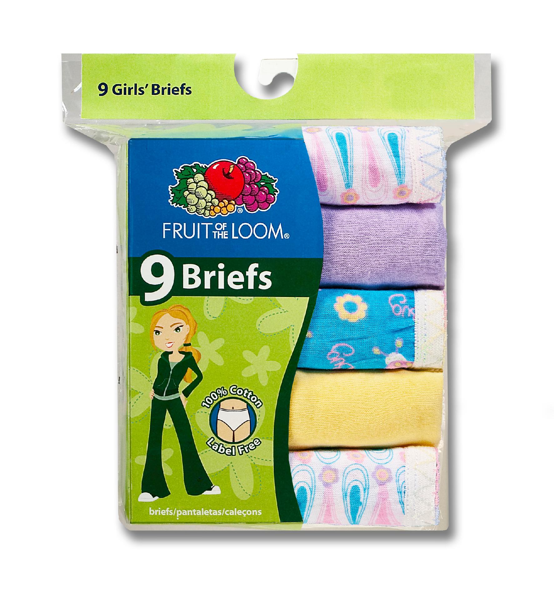 Fruit of the Loom Girls' 9 Pack Cotton Brief