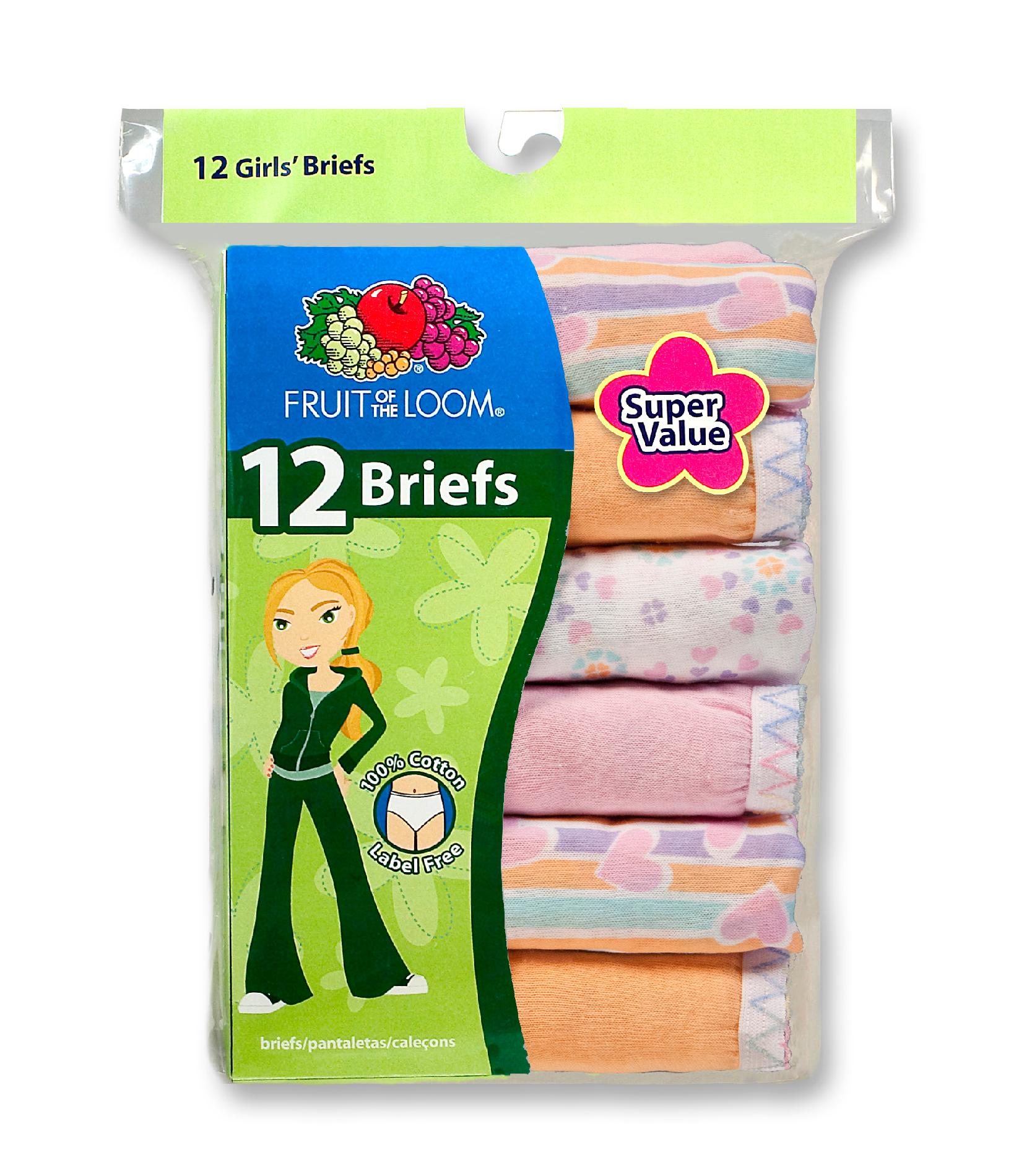 Fruit of the Loom Girls' 12 Pack Cotton Brief