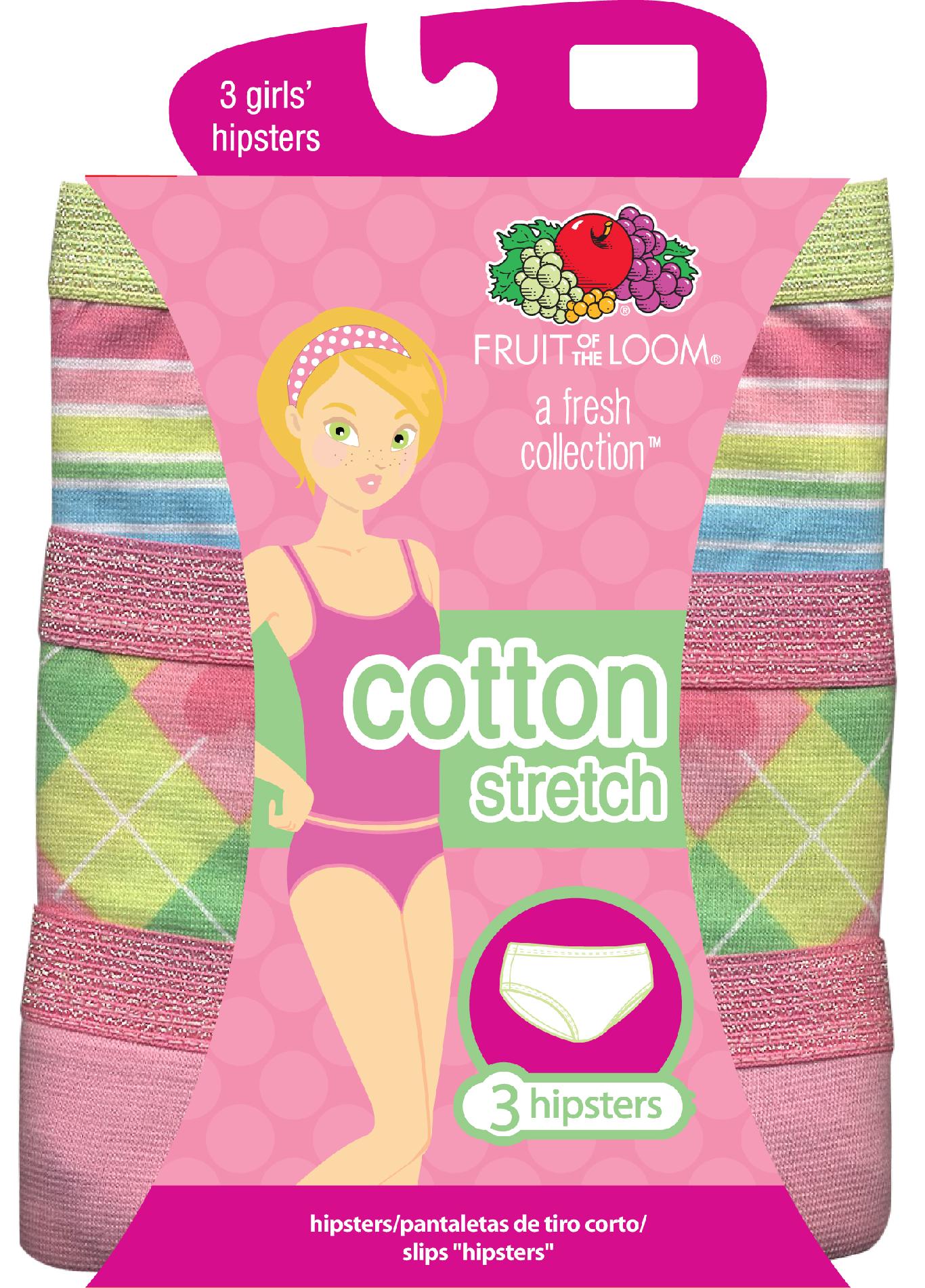 Fruit of the Loom Girls' 3 Pack Fresh Cotton Stretch Hipster