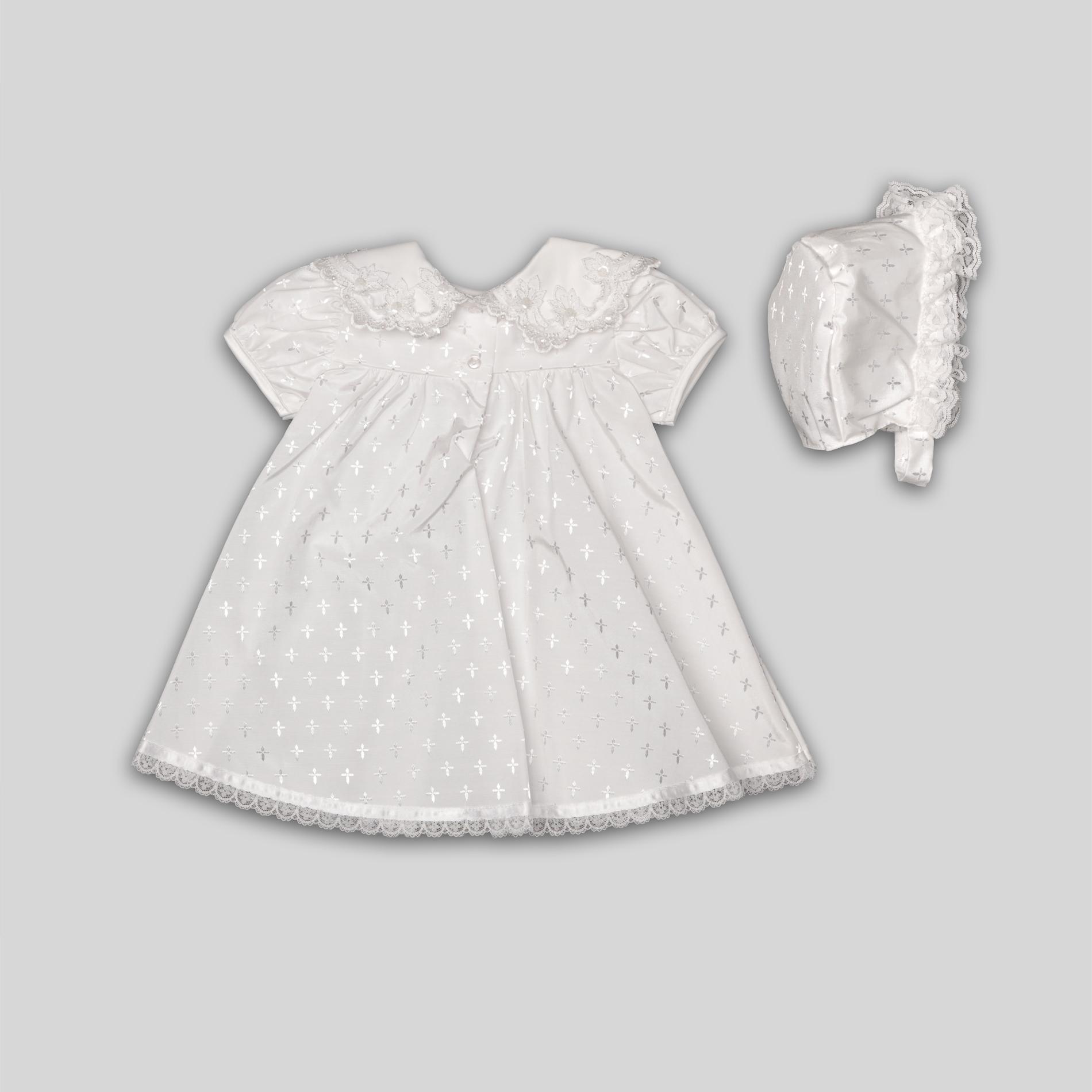 MaDonna Infant Girl's Christening Dress & Bonnet