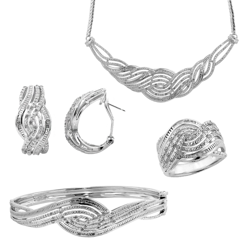 4-Piece Diamond Necklace  Ring  Bracelet & Earrings Set