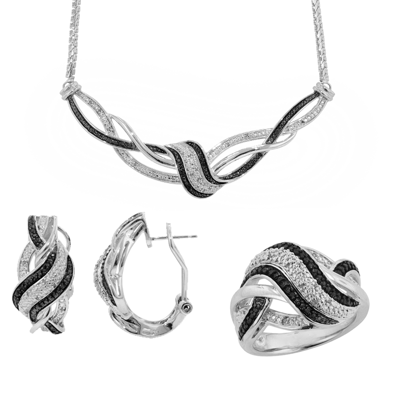 3 Piece 1/3 Cttw. Black & White Diamond Pendant  Earrings & Accent Ring