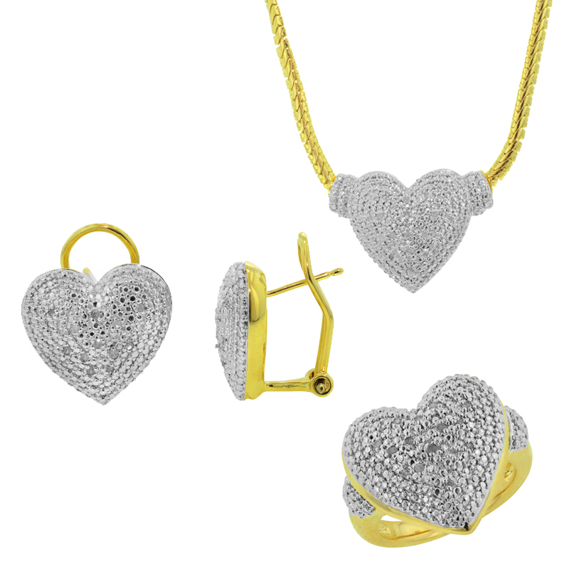3 Piece 1/4 Cttw. Yellow Gold Diamond Heart Pendant  Earrings & Accent Ring - Size 7 Only