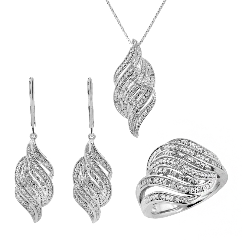 3-Piece Diamond Pendant  Ring & Earrings Set