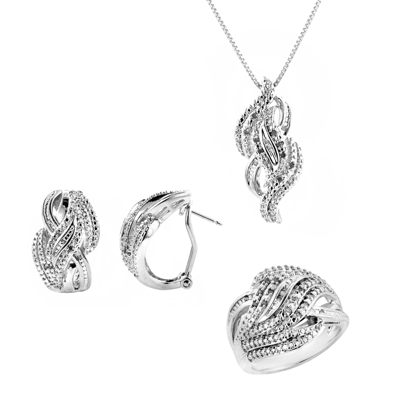 3-Piece Diamond Necklace  Earrings and Ring Set