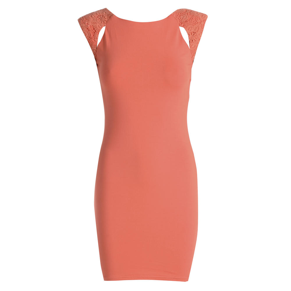 AX Paris Women&#8217;s Lace Shoulder Bodycon Coral Dress - Online Exclusive