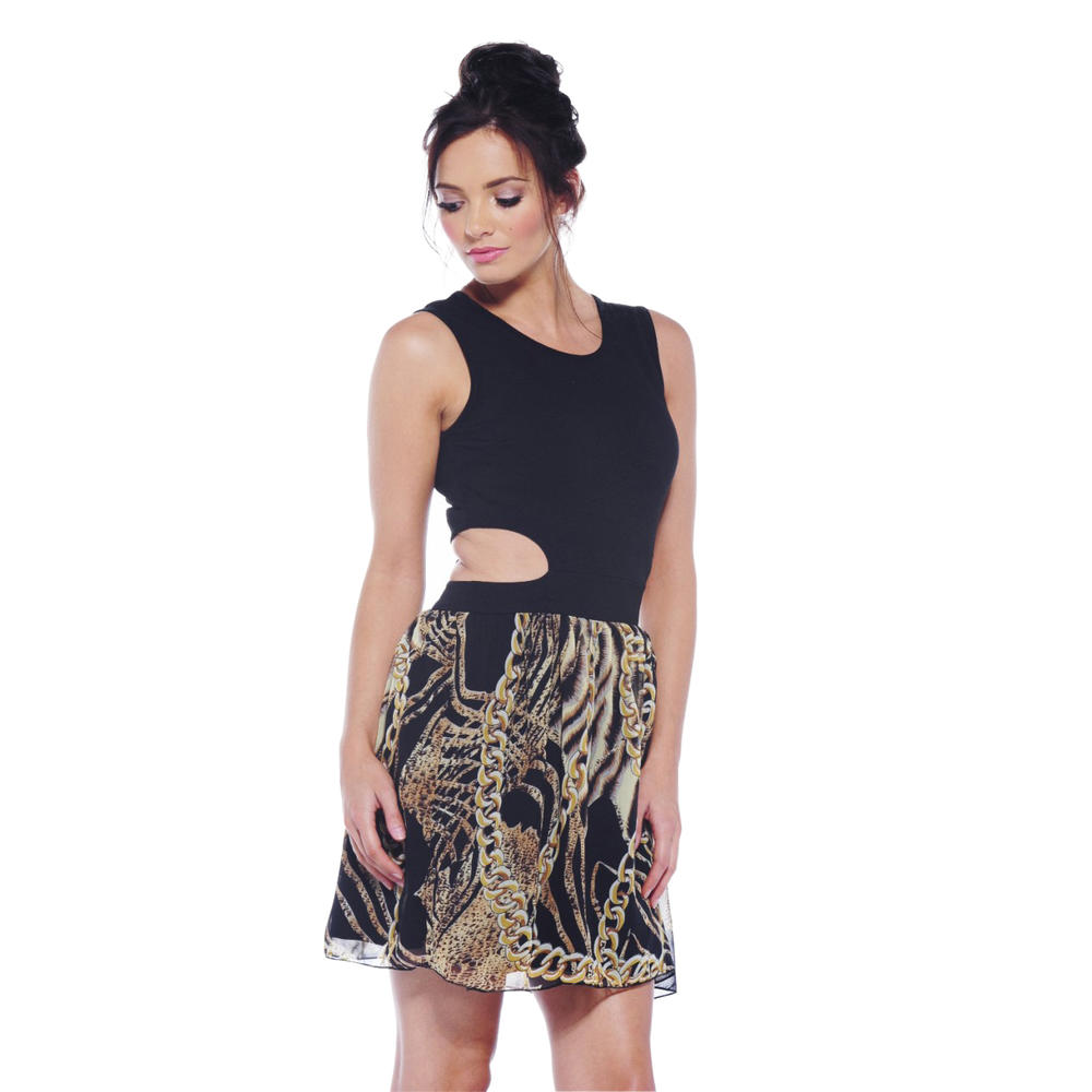 AX Paris Women&#8217;s Chain Print Contrast Side Cut Out Dress - Online Exclusive