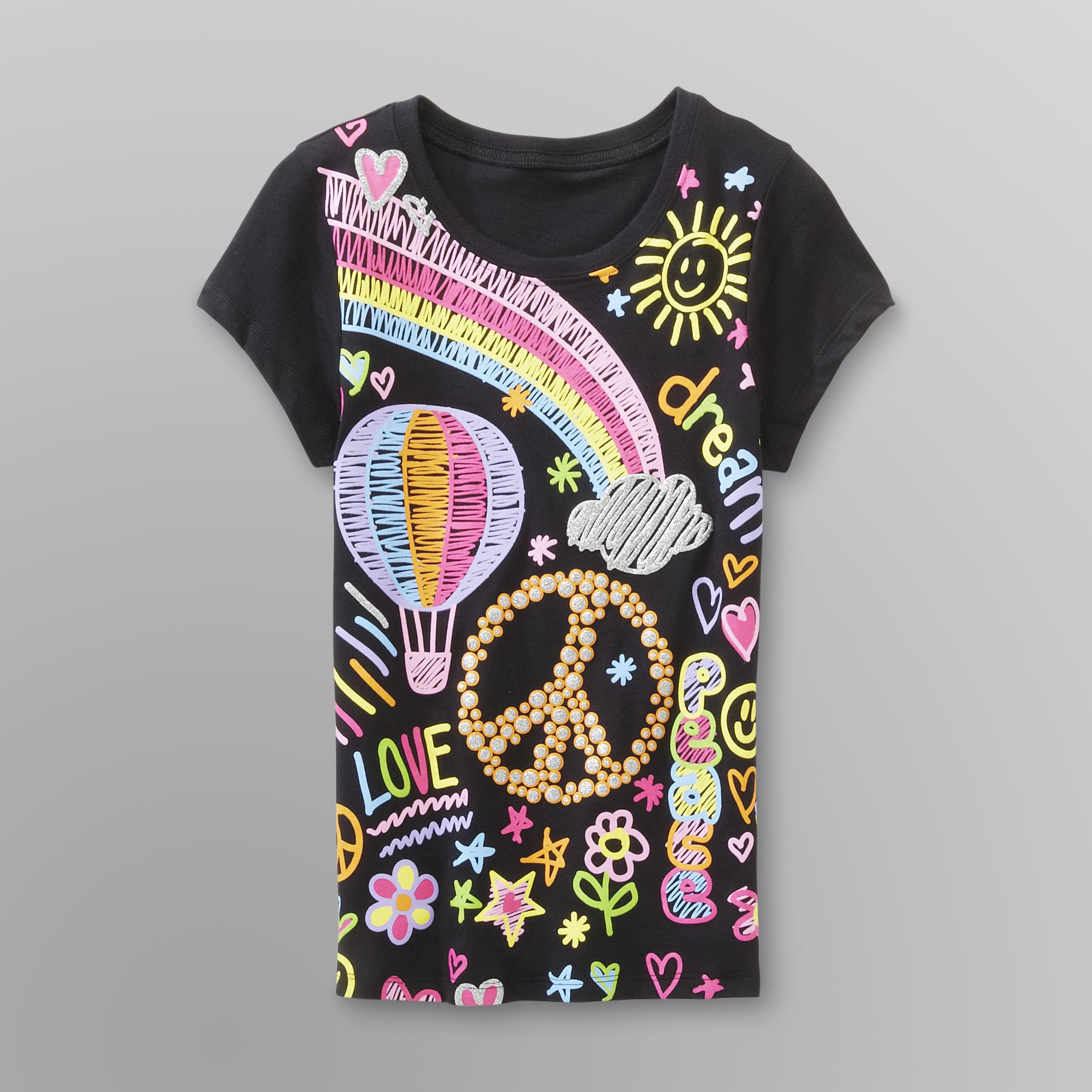 Route 66 Girl's Graphic T-Shirt - Rainbow Doodle