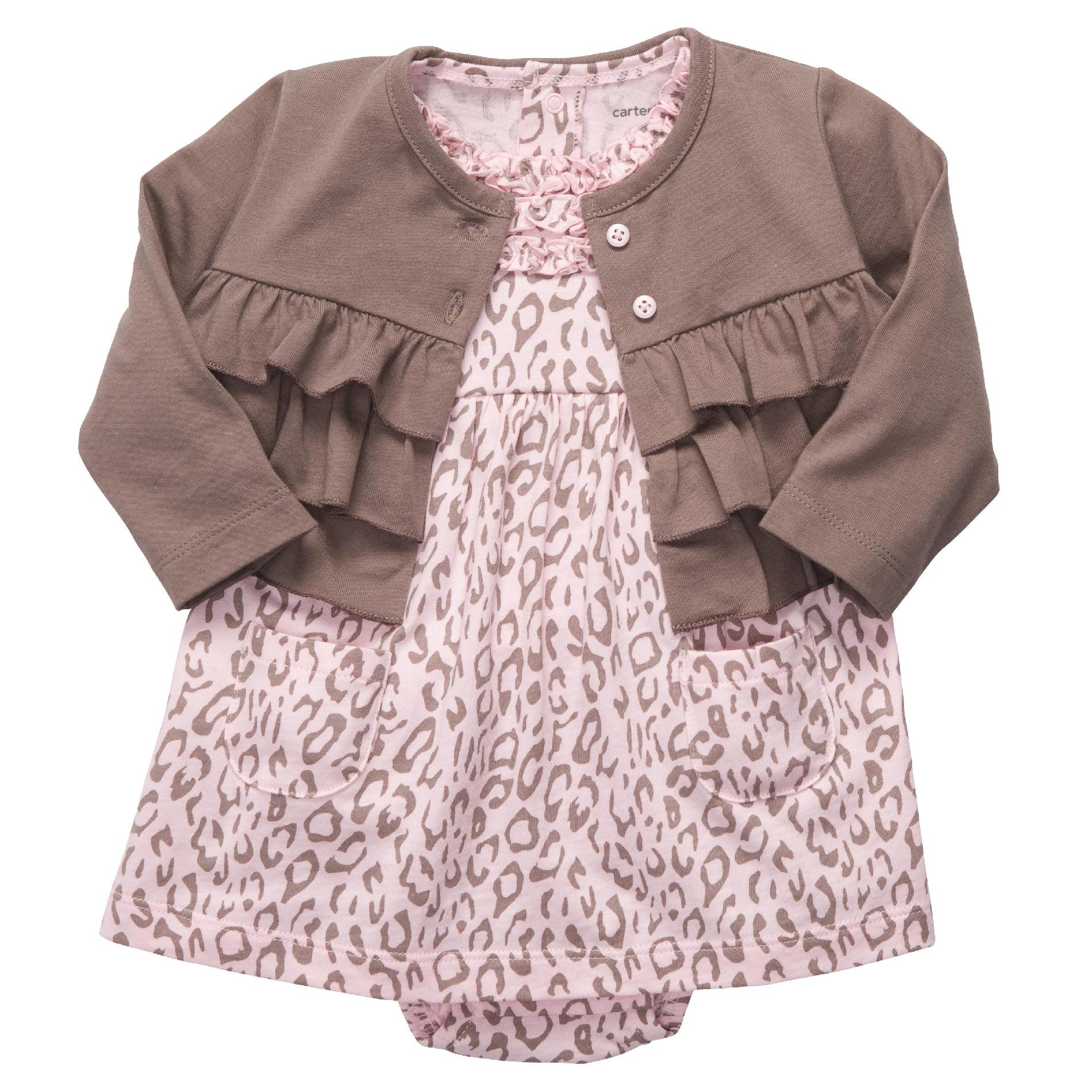 Carter's Newborn & Infant Girl's Dress & Sweater - Leopard Print