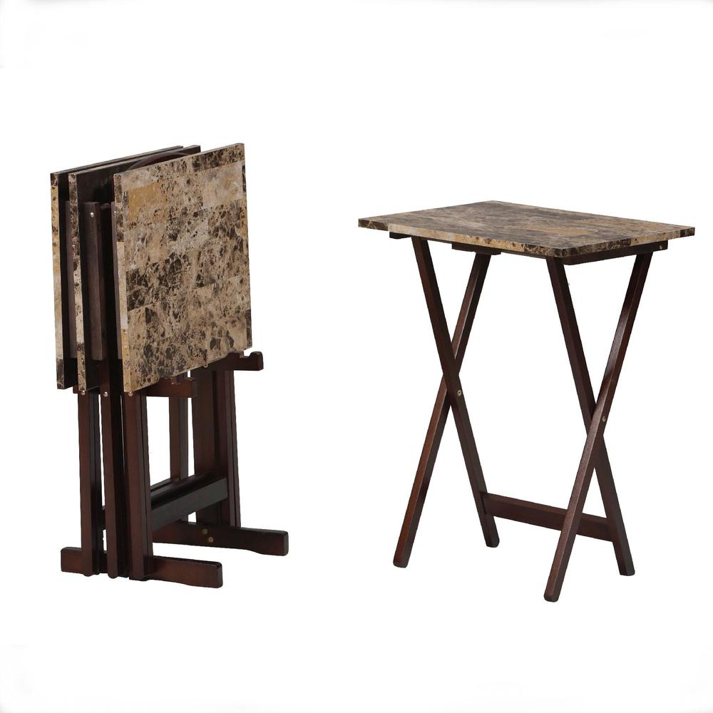 Linon Tray Table Set Faux Marble - Brown