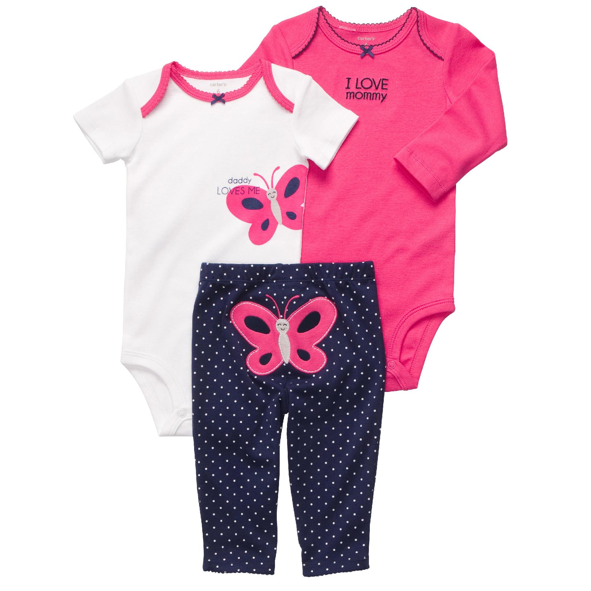 Carter's Newborn & Infant 3Pc Girl's Bodysuits & Pants - Butterfly