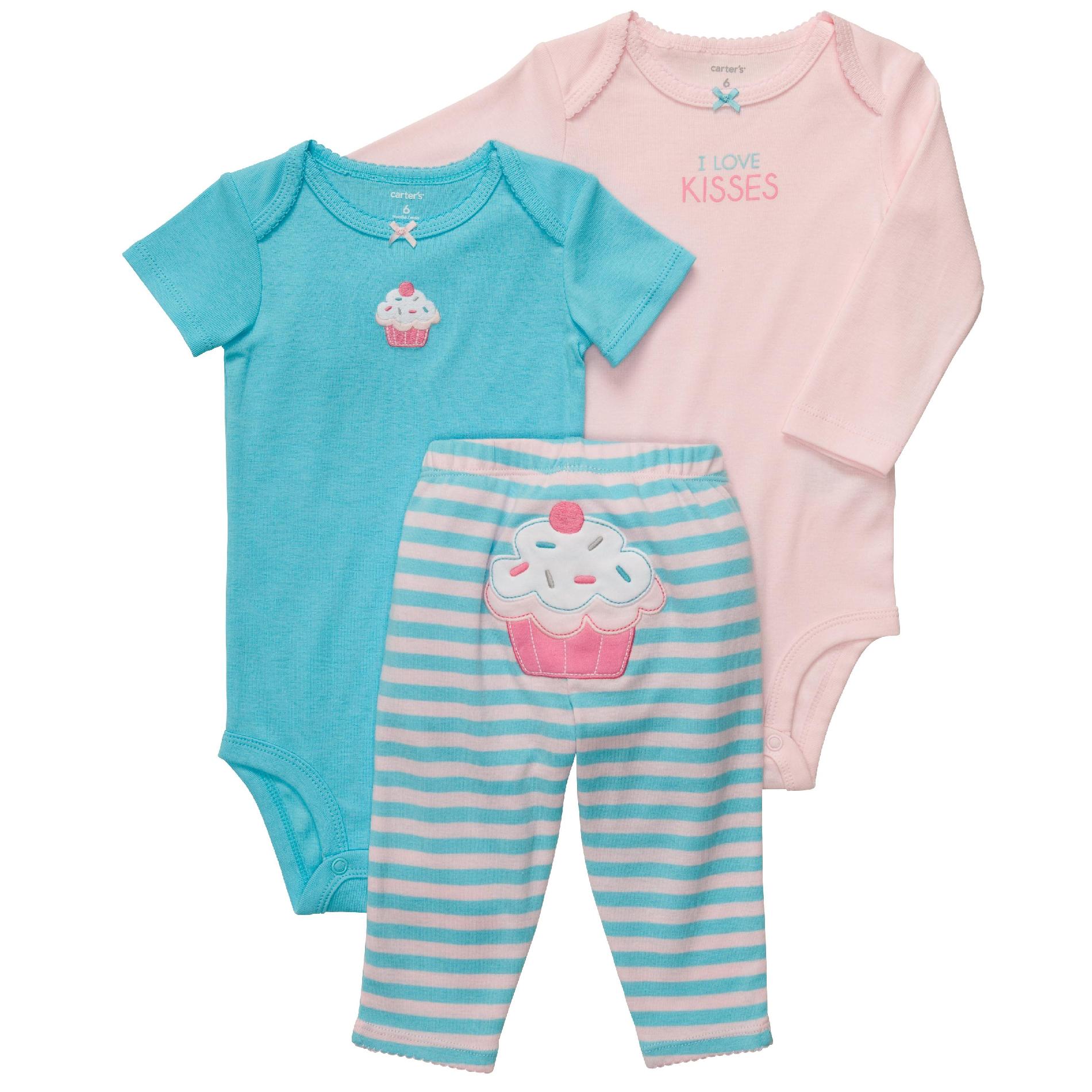 Carter's Newborn & Infant 3Pc Girl's Bodysuits & Pants - Cupcake