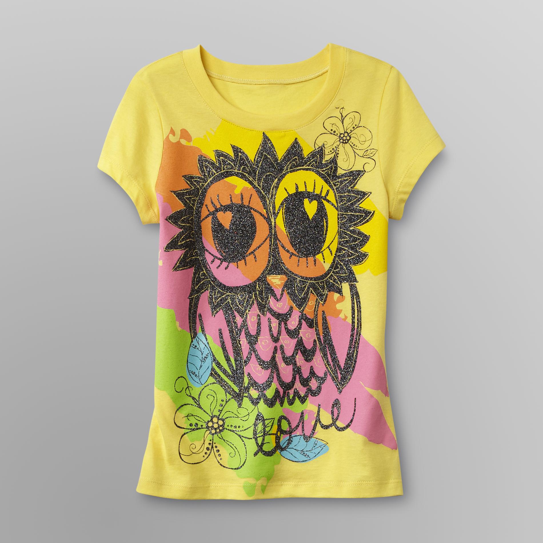 Route 66 Girl's Glitter T-Shirt - Owl/Love