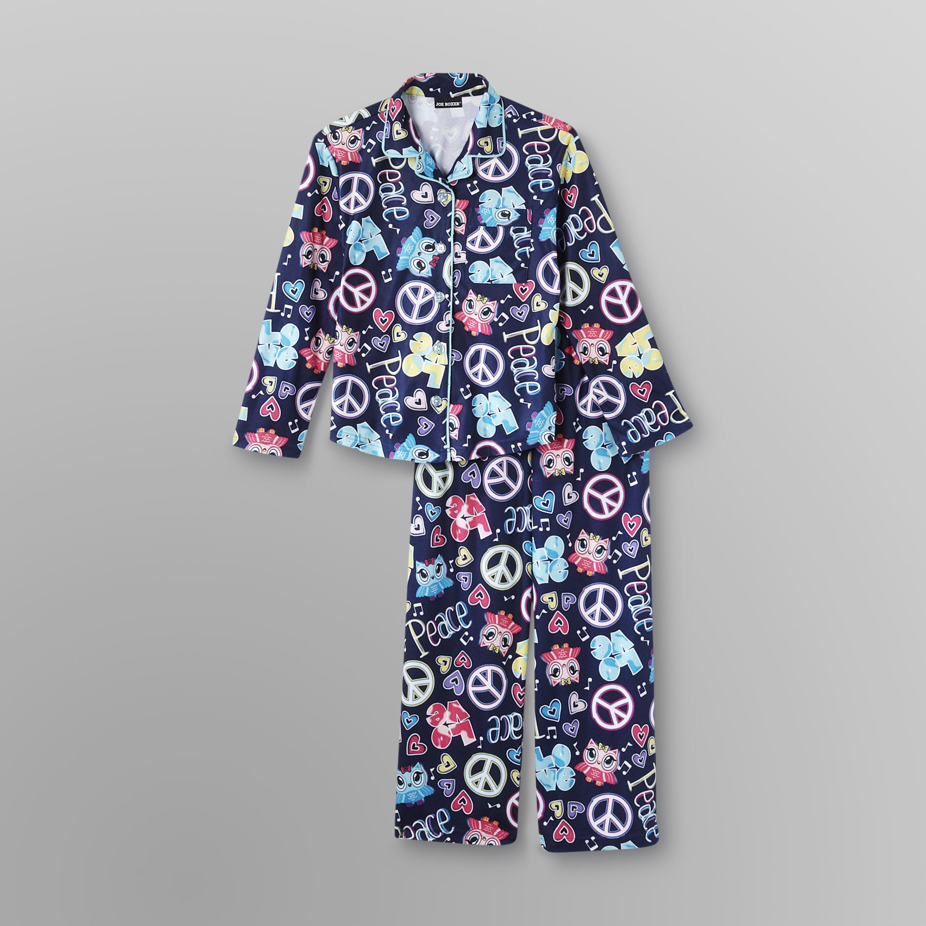 Joe Boxer Girl's Flannel Pajamas - Peace & Love Owl