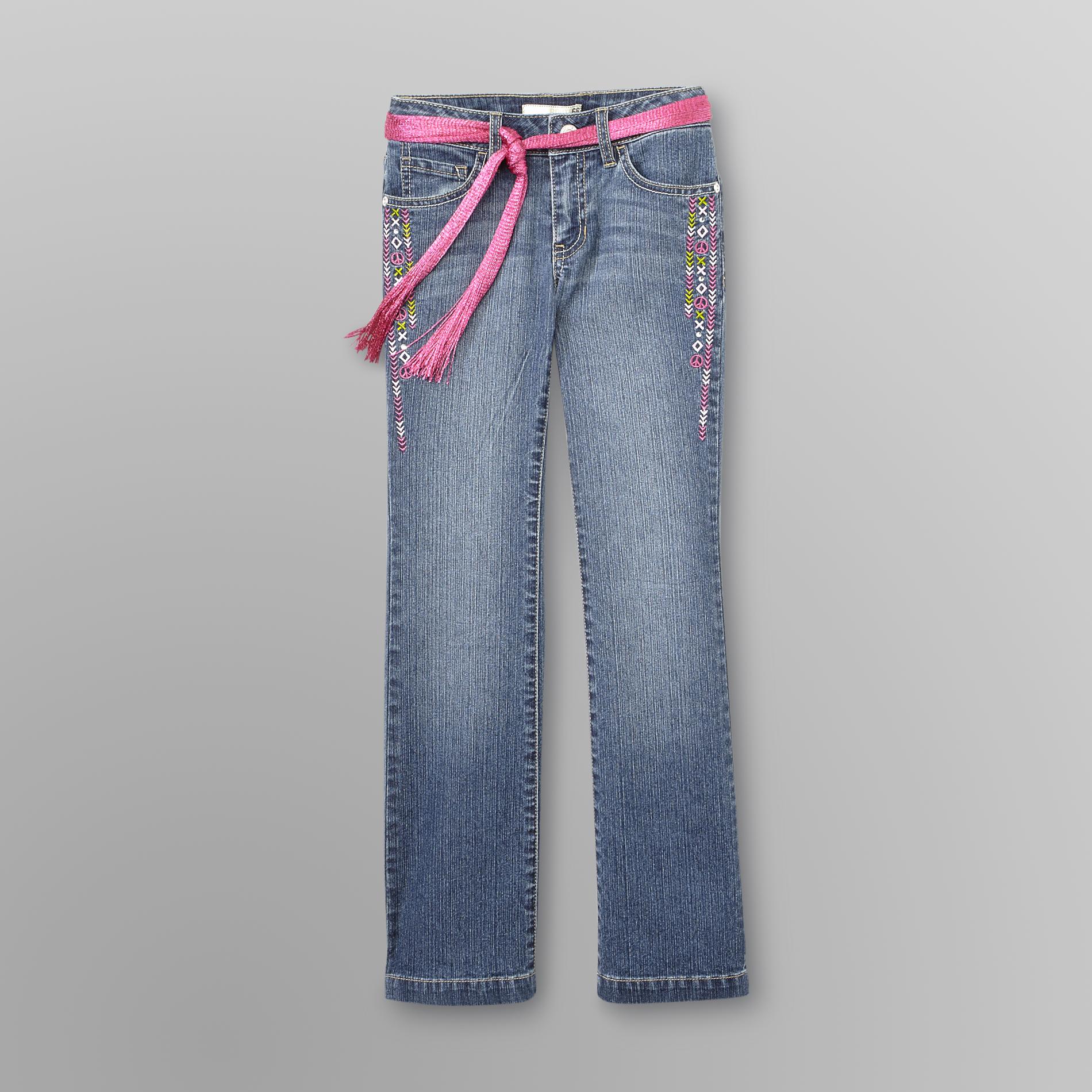 Route 66 Girl's Belted Embellished Flared Jeans