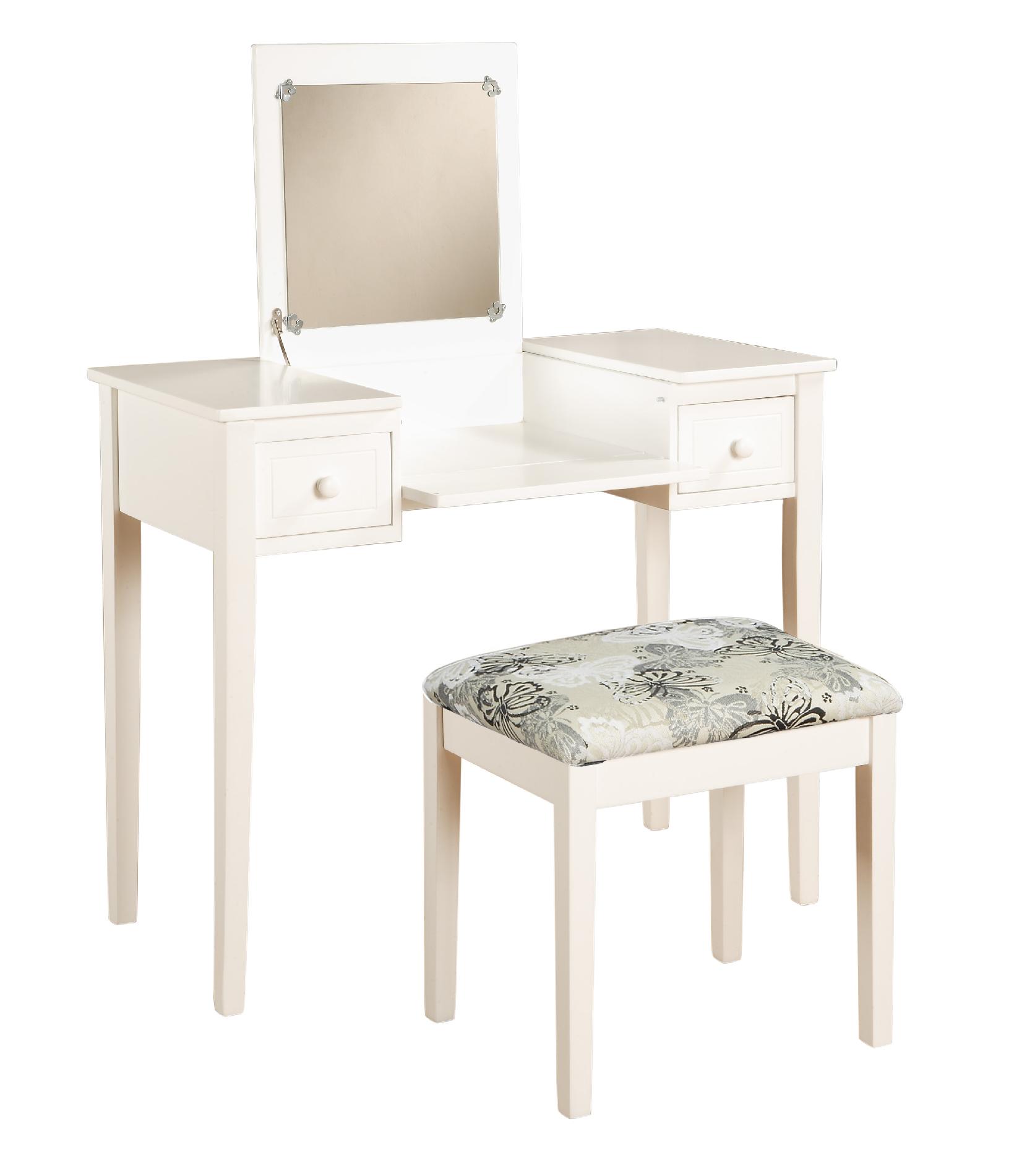 Linon Vanity Set With White Erfly Bench, Vanity And Bench Set