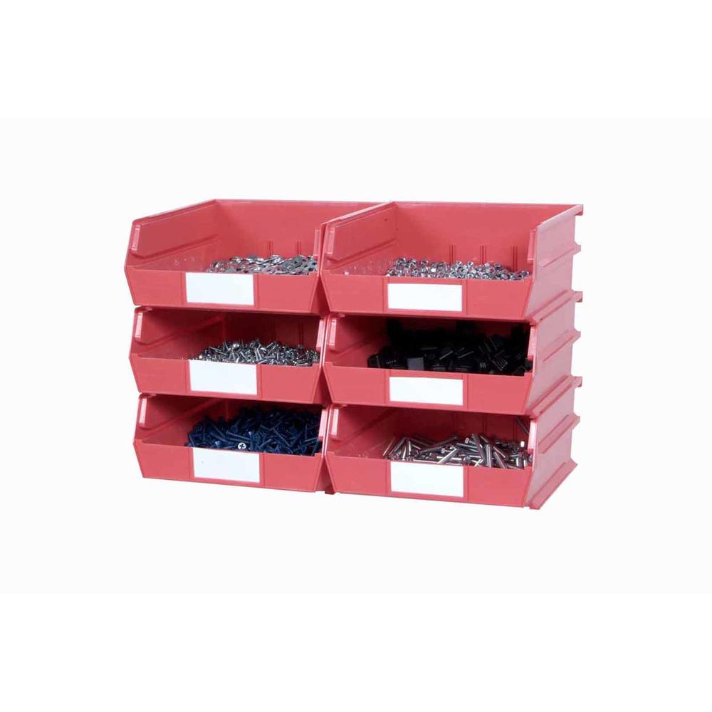 Triton Products LocBin 8 Pc Wall Storage Unit with Red  Interlocking Poly Bins, 6 CT, Wall Mount Rails 8-3/4 In. L  with Hardware, 2 Pk