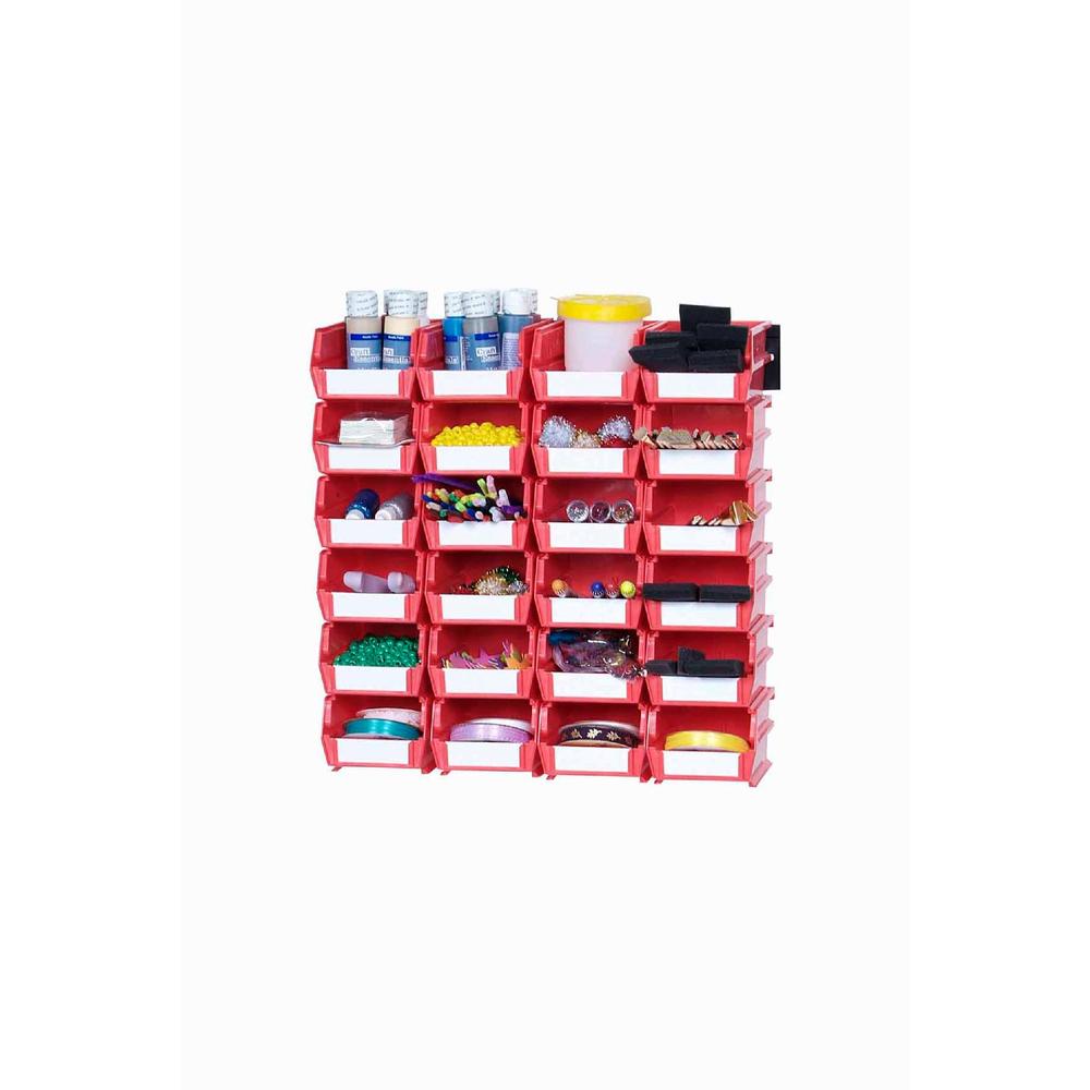 Triton Products LocBin 26 Pc Wall Storage Unit with Red Interlocking Poly Bins, 24 CT, Wall Mount Rails 8-3/4 In. L with Hardware, 2 Pk